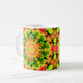 Psychedelisch Hippie Blume Grün Orange und Rot Kaffeetasse (Vorderseite Links)