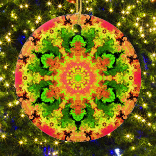 Psychedelisch Hippie Blume Grün Orange und Rot Keramik Ornament