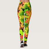 Psychedelisch Hippie Blume Grün Orange und Rot Leggings (Rückseite)