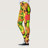 Psychedelisch Hippie Blume Grün Orange und Rot Leggings (Links)