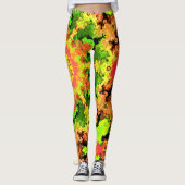 Psychedelisch Hippie Blume Grün Orange und Rot Leggings (Vorderseite)