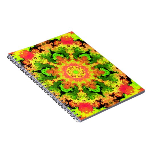 Psychedelisch Hippie Blume Grün Orange und Rot Notizblock (Rechte Seite)