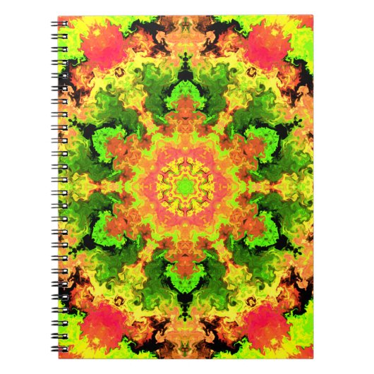 Psychedelisch Hippie Blume Grün Orange und Rot Notizblock (Vorderseite)