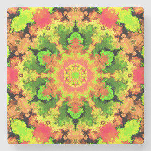 Psychedelisch Hippie Blume Grün Orange und Rot Steinuntersetzer