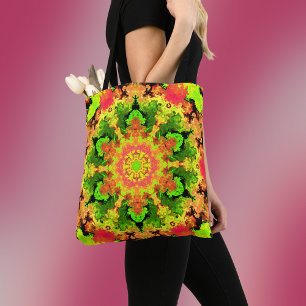 Psychedelisch Hippie Blume Grün Orange und Rot Tasche