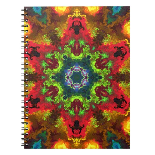 Psychedelisch Hippie Blume Grün Rot und Orange Notizblock (Vorderseite)