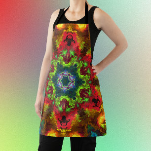 Psychedelisch Hippie Blume Grün Rot und Orange Schürze