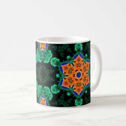 Psychedelisch Hippie Blume Orange und Aquamarin Kaffeetasse (VorderseiteRechts)