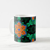 Psychedelisch Hippie Blume Orange und Aquamarin Kaffeetasse (Vorderseite Links)