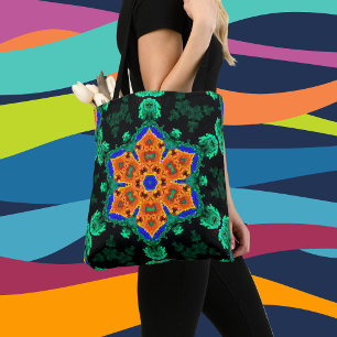 Psychedelisch Hippie Blume Orange und Aquamarin Tasche