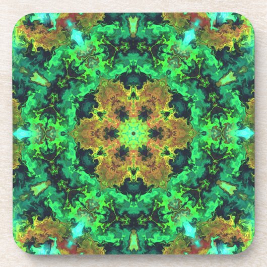 Psychedelisch Hippie Blume Orange und Green Getränkeuntersetzer (Vorderseite)