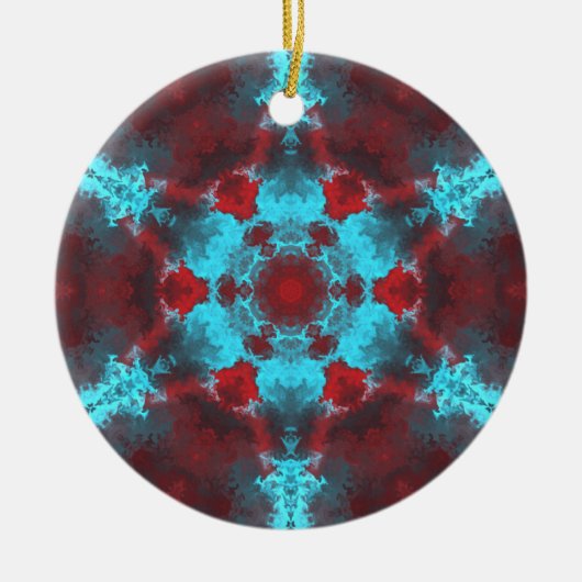 Psychedelisch Hippie Blume Rot und Blau Keramik Ornament (Vorne)