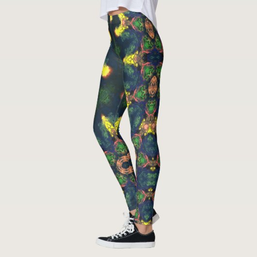 Psychedelisch Hippie Gelb Grün und Blau Leggings (Links)