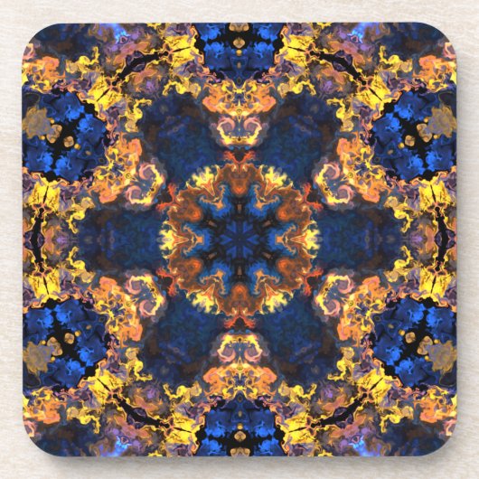 Psychedelisch Hippie Gelb und Blau Getränkeuntersetzer (Vorderseite)