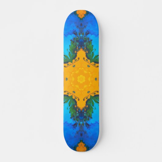 Psychedelisch Hippie Gelb und Blau Skateboard (Vorne)