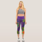 Psychedelisch Hippie Lila grün und orange Legging (Vorderseite)