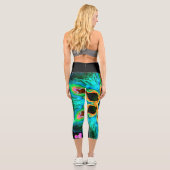 Psychedelisch Hippie Orange Blau und Schwarze Legg Capri Leggings (Rückseite)