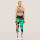 Psychedelisch Hippie Orange Blau und Schwarze Legg Capri Leggings (Vorderseite)