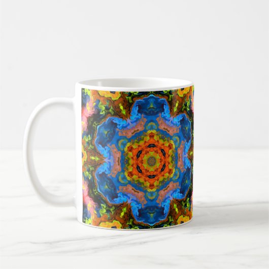 Psychedelisch Hippie Orange Blue und Gelb Kaffeetasse (Links)