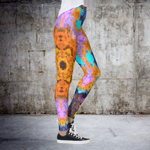 Psychedelisch Hippie Orange Blue und Gelb Leggings