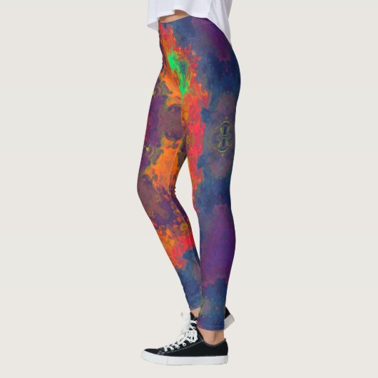 Psychedelisch Hippie Orange, Green und Blue. Leggings (Links)