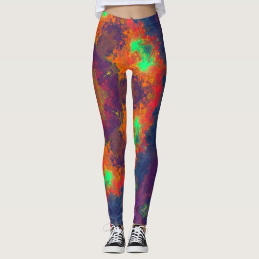 Psychedelisch Hippie Orange, Green und Blue. Leggings (Vorderseite)