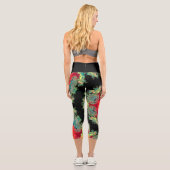 Psychedelisch Hippie Red Aquamarin und Schwarz Leg Capri Leggings (Rückseite)