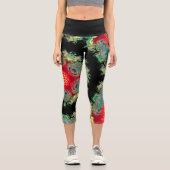 Psychedelisch Hippie Red Aquamarin und Schwarz Leg Capri Leggings (Vorderseite)