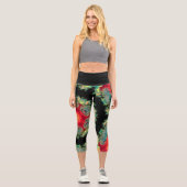 Psychedelisch Hippie Red Aquamarin und Schwarz Leg Capri Leggings (Vorderseite)
