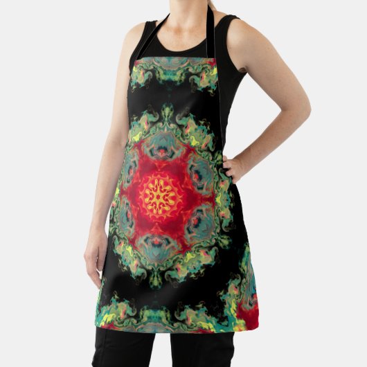 Psychedelisch Hippie Rot Aquamarin und Schwarz Schürze (InSitu)