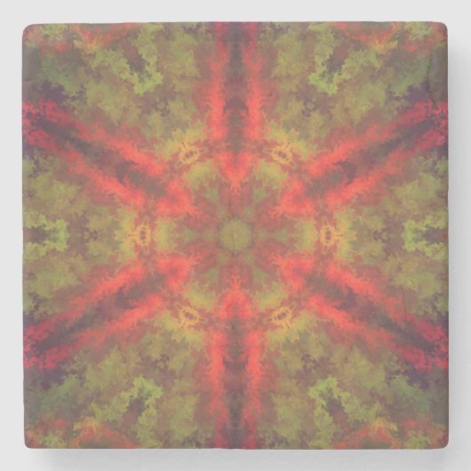 Psychedelisch Hippie Rot und Gelb Steinuntersetzer (Vorderseite)