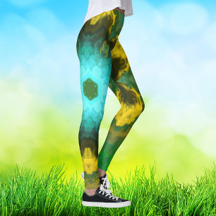 Psychedelisch Hippie Yellow Green und Cyan Leggings