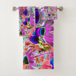 Psychedelisch Hot Pink und Linse Green Garden Blum Badhandtuch Set