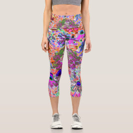 Psychedelisch Hot Pink und Linse Green Garden Blum Capri Leggings