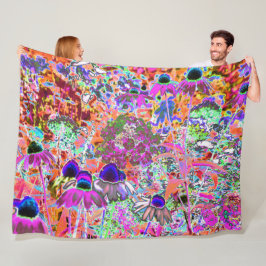 Psychedelisch Hot Pink und Linse Green Garden Blum Fleecedecke