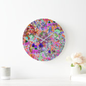 Psychedelisch Hot Pink und Linse Green Garden Blum Große Wanduhr (Zuhause)