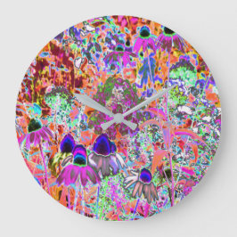 Psychedelisch Hot Pink und Linse Green Garden Blum Große Wanduhr