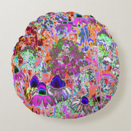 Psychedelisch Hot Pink und Linse Green Garden Blum Rundes Kissen