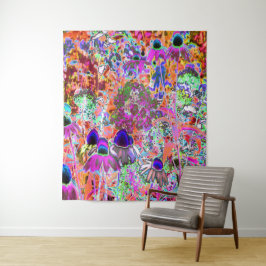 Psychedelisch Hot Pink und Linse Green Garden Blum Wandteppich