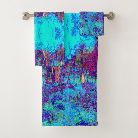 Psychedelisch Impressionistisch Blauer Garten Land Badhandtuch Set (Insitu)