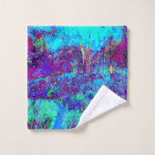 Psychedelisch Impressionistisch Blauer Garten Land Badhandtuch Set (Waschlappen)