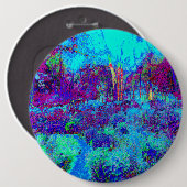 Psychedelisch Impressionistisch Blauer Garten Land Button (Vorne & Hinten)