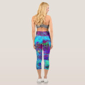 Psychedelisch Impressionistisch Blauer Garten Land Capri Leggings (Rückseite)