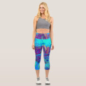 Psychedelisch Impressionistisch Blauer Garten Land Capri Leggings (Vorderseite)