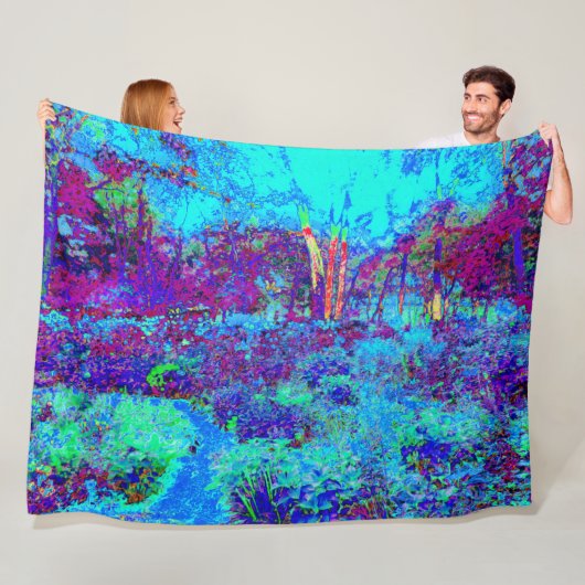 Psychedelisch Impressionistisch Blauer Garten Land Fleecedecke (Beispiel)