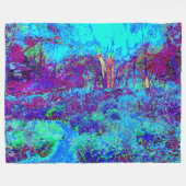 Psychedelisch Impressionistisch Blauer Garten Land Fleecedecke (Vorderseite (Horizontal))