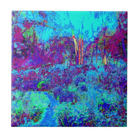 Psychedelisch Impressionistisch Blauer Garten Land Fliese (Vorderseite)