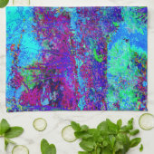 Psychedelisch Impressionistisch Blauer Garten Land Geschirrtuch (Gefaltet)