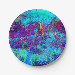 Psychedelisch Impressionistisch Blauer Garten Land Pappteller