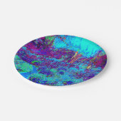 Psychedelisch Impressionistisch Blauer Garten Land Pappteller (Schrägansicht)